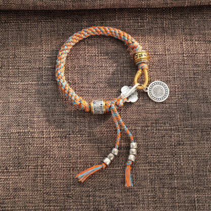 Handmade Tibetan Om Mani Padme Hum Fu Character Luck Fortune Braided Bracelet - 图片 3