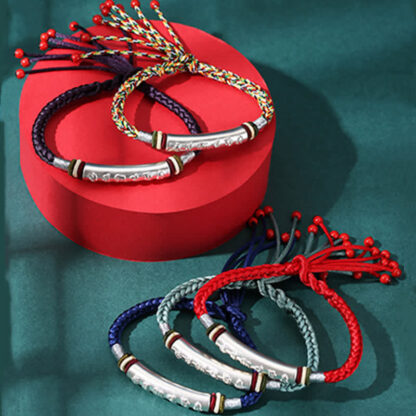 Buddha Stones 999 Sterling Silver Om Mani Padme Hum Protection Strength String Bracelet - 图片 19