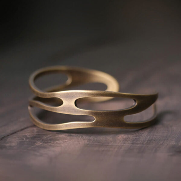 Vintage Curved Copper Brass Wealth Adjustable Cuff Bracelet Bangle - 图片 2