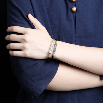 999 Sterling Silver Handmade Om Mani Padme Hum Peace Braided Bracelet - 图片 3