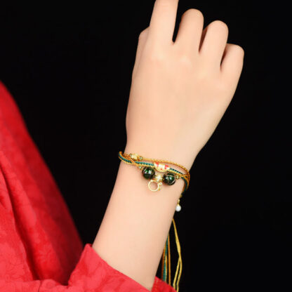 Tibetan Handmade Rope Liuli Glass Bead Braided Multilayered Healing Bracelet - 图片 8