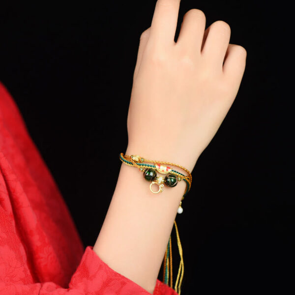 Tibetan Handmade Rope Liuli Glass Bead Braided Multilayered Healing Bracelet - 图片 8