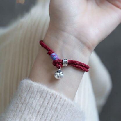 925 Sterling Silver Tibetan Handmade Om Mani Padme Hum Persimmon Charm Luck Protection Braided Bracelet - 图片 7