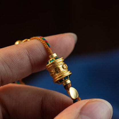 Buddha Stones Tibetan Handmade Om Mani Padme Hum Prayer Wheel Protection Strength String Bracelet - 图片 9