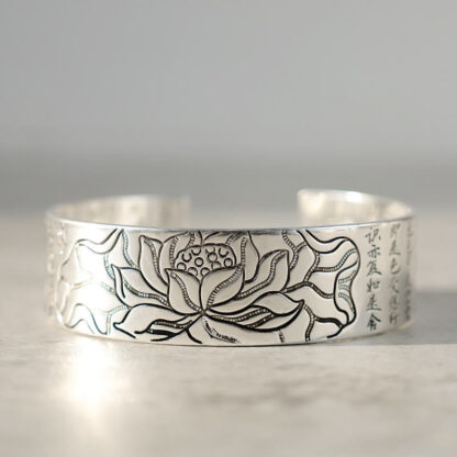 Buddha Stones Tibetan Lotus White Copper Luck Bracelet - 图片 4