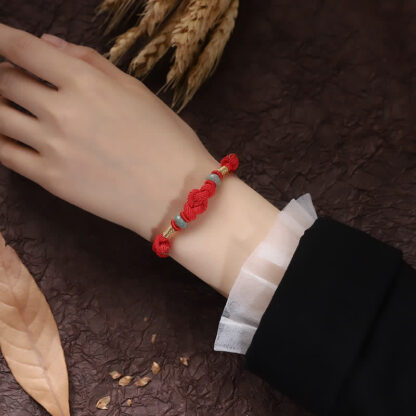 Buddha Stones Red String Jade Luck Fortune Knot Braided String Bracelet - 图片 10