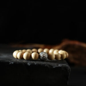 Buddha Stones Tibet Peach Wood Lotus Cinnabar Bagua Yin Yang Luck Wealth Bracelet