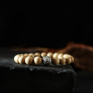 Buddha Stones Tibet Peach Wood Lotus Cinnabar Bagua Yin Yang Luck Wealth Bracelet
