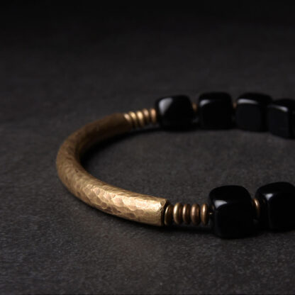 Buddha Stones Black Obsidian Crystal Copper Strength Couple Bracelet - 图片 6