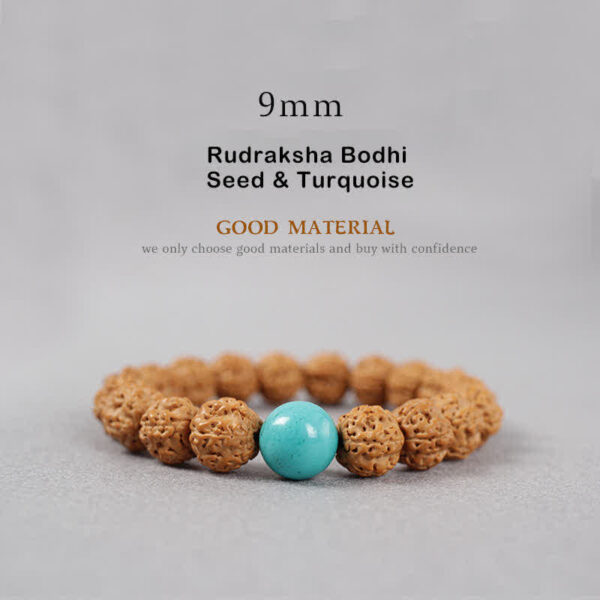 Buddha Stones Tibet Rudraksha Bodhi Seed Dzi Bead Amber Turquoise Wealth Bracelet - 图片 7