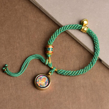 Buddha Stones Tibetan Five God Of Wealth Thangka Luck Prayer Wheel Bell Braid String Bracelet - 图片 9