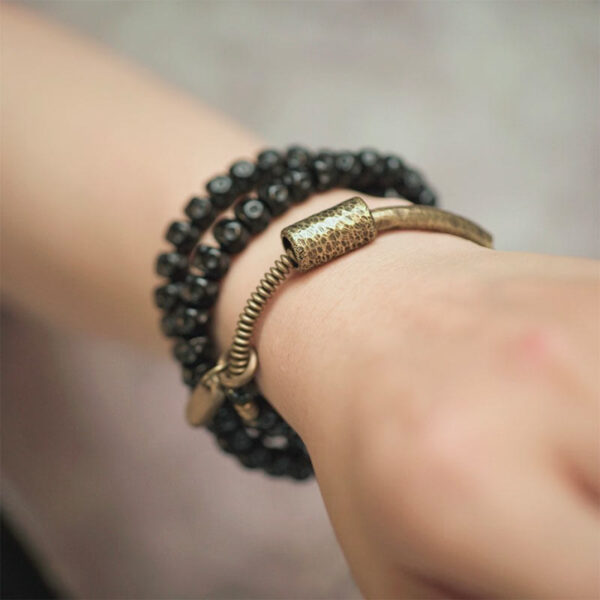 Retro Coconut Shell Copper Happiness Triple Wrap Bracelet - 图片 10