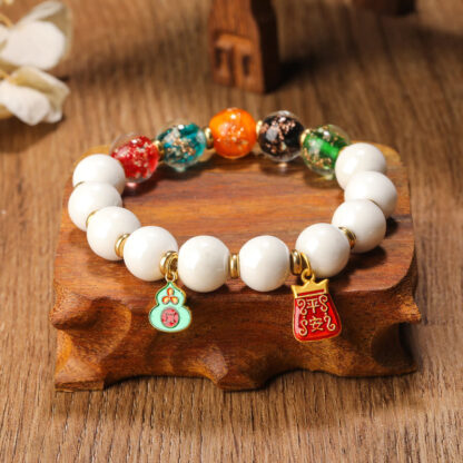 Tibetan Incense Ash Porcelain Luminous Fluorescent Liuli Glass Bead Gourd Copper Coin Charm Peace Bracelet - 图片 3