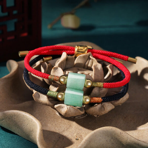 Tibet Handmade Green Aventurine Red Stone Malachite Luck Protection Braided Rope Bracelet - 图片 2