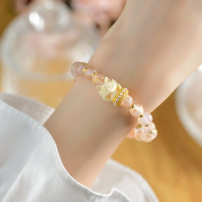 Tibetan Incense Ash Liuli Glass Bead Lucky Nine Tailed Fox Lotus Charm Bracelet - 图片 4