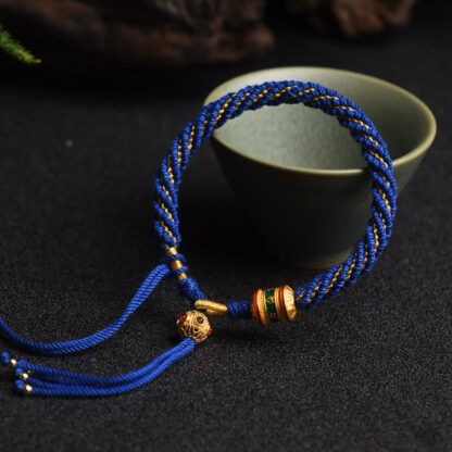 Buddha Stones Tibetan Handmade Luck Prayer Wheel Bead Charm Weave Colorful String Bracelet - 图片 11