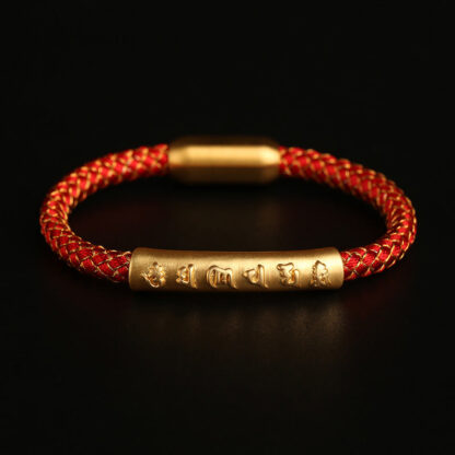 Handmade 999 Sterling Silver Om Mani Padme Hum Protection Dragon Scale Braided Magnetic Buckle Bracelet - 图片 2