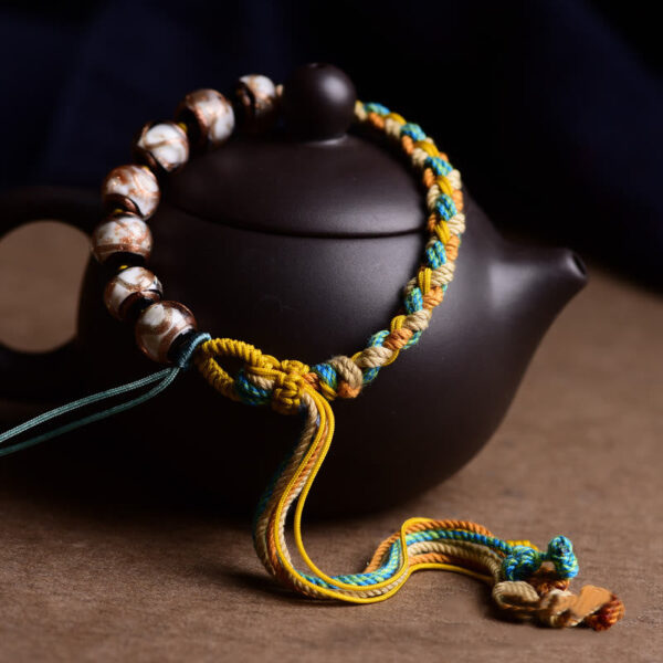 Handmade Multicolored Rope Liuli Glass Bead Fortune Braided Bracelet - 图片 2
