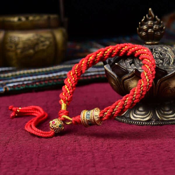 Buddha Stones Tibetan Handmade Luck Thangka Prayer Wheel Charm Weave String Bracelet - 图片 8