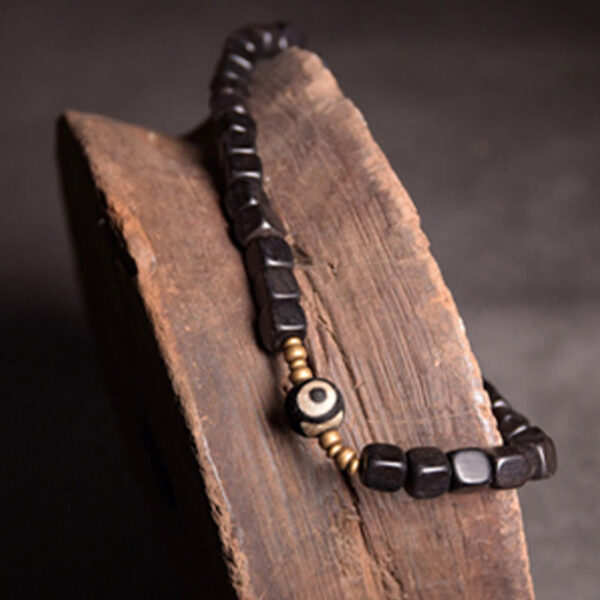 Buddha Stones Ebony Wood Dzi Bead Copper Peace Couple Bracelet - 图片 10