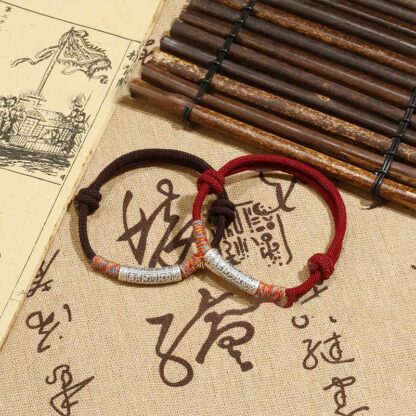 Handmade 999 Sterling Silver Om Mani Padme Hum Protection Rope Bracelet - 图片 8