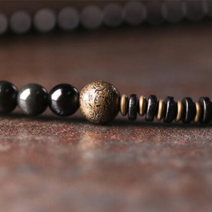 Buddha Stones Rainbow Obsidian Ebony Wood Copper Positive Multilayer Bracelet - 图片 6