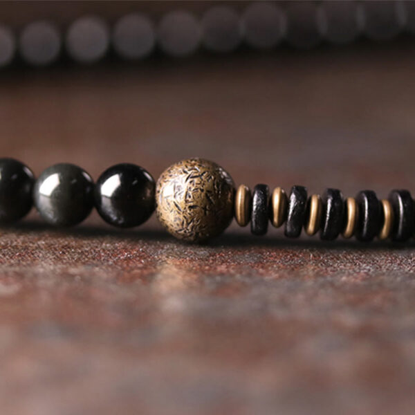 Buddha Stones Rainbow Obsidian Ebony Wood Copper Positive Multilayer Bracelet - 图片 6