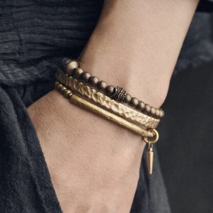 Buddha Stones Lava Rock Stone Copper Balance Cuff Bracelet Bangle - 图片 3