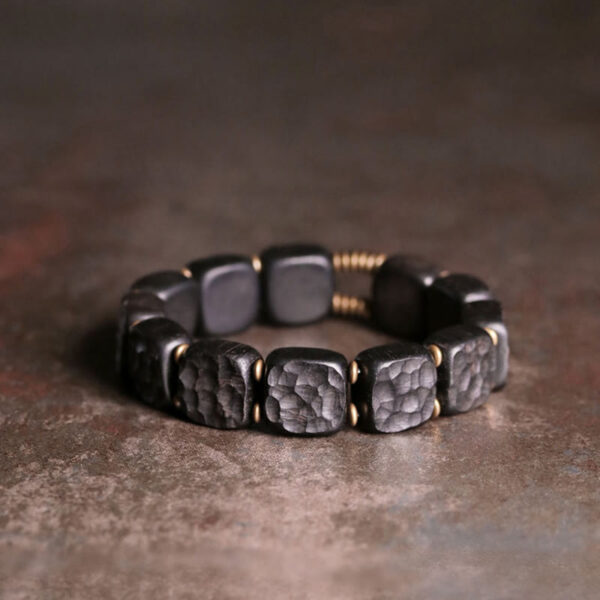Retro Ebony Wood Texture Style Copper Peace Balance Bracelet - 图片 5