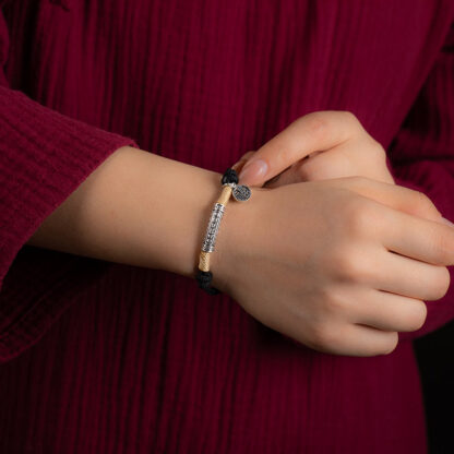 999 Sterling Silver Tibet Handmade Om Mani Padme Hum Fu Character TopRank Character Luck Braided Bracelet - 图片 5