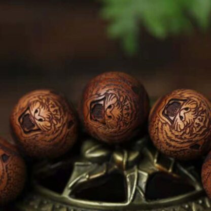 Buddha Stones Tibetan Rosewood Engraving Tiger Protection Bracelet - 图片 5