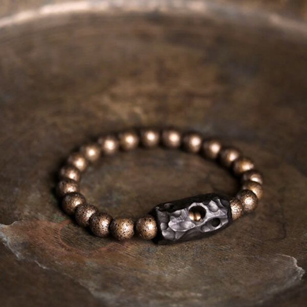 Tibet Ebony Wood Copper Peace Balance Beaded Bracelet - 图片 8