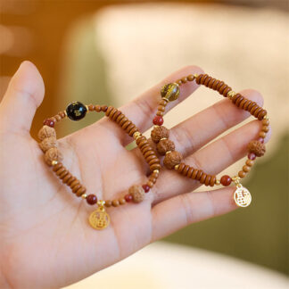 Tibetan Bodhi Seed Black Onyx Smoky Quartz Om Mani Padme Hum Fu Character Wealth Bracelet