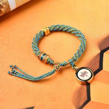 Tibet Handmade Five God Of Wealth Luck Thangka Amulet Prayer Wheel Flower Charm Weave String Bracelet - 图片 4