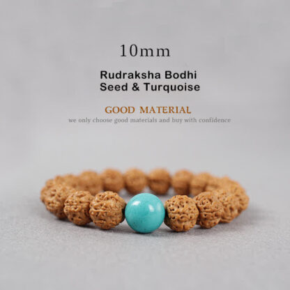 Buddha Stones Tibet Rudraksha Bodhi Seed Dzi Bead Amber Turquoise Wealth Bracelet - 图片 14