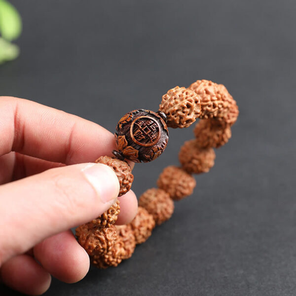 Tibet Rudraksha Bodhi Seed PiXiu Copper Coin Wealth Luck Bracelet - 图片 6