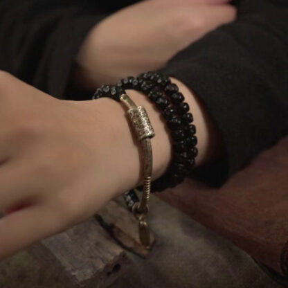 Retro Coconut Shell Copper Happiness Triple Wrap Bracelet - 图片 12
