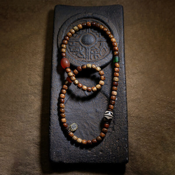 Tibetan Bodhi Seed Amber Dzi Bead Agate Zakiram Goddess of Wealth Beads Triple Wrap Bracelet - 图片 5