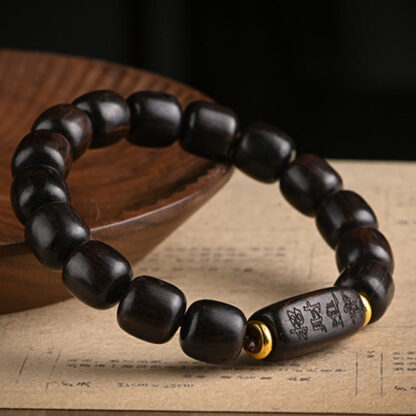 Tibetan Ebony Wood Barrel Beads Lucky And Treasure Balance Bracelet - 图片 10