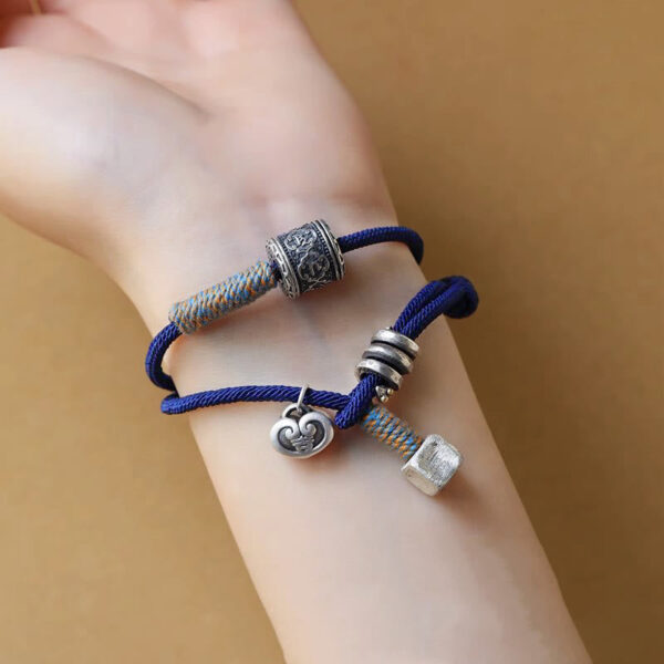 Handmade Tibetan Om Mani Padme Hum Carved Auspicious Amulet Double Wrap Rope Bracelet - 图片 5