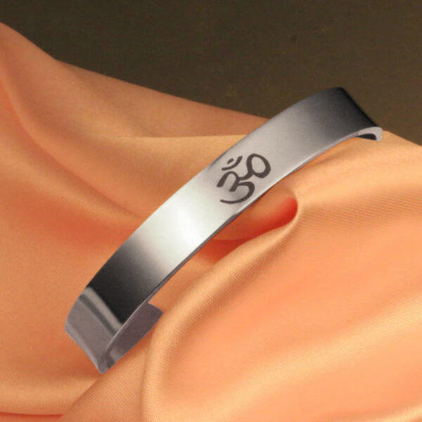Buddha Stones Tibetan OM Symbol Mindfulness Cuff Bracelet Bangle - 图片 2