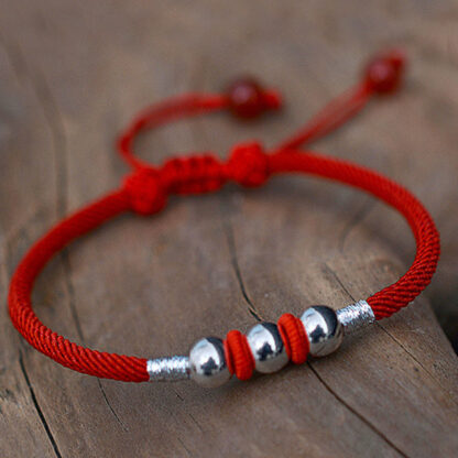 Buddha Stones 925 Sterling Silver Lucky Bead Protection Red String Bracelet - 图片 2