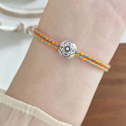 999 Sterling Silver Persimmon Luck Multicolored Braided Bracelet - 图片 5