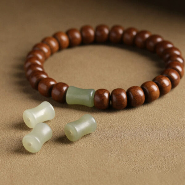 Natural Abelia Biflora Wood Hetian Jade Bamboo Bead Warding Off Evil Spirits Bracelet - 图片 4