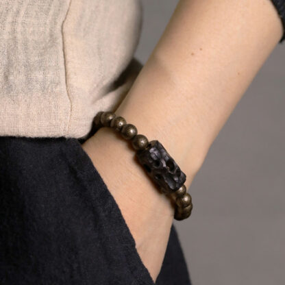 Tibet Ebony Wood Copper Peace Balance Beaded Bracelet - 图片 2
