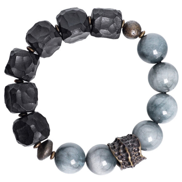 Buddha Stones Eagle's Eye Stone Ebony Wood Copper Confidence Couple Bracelet - 图片 13