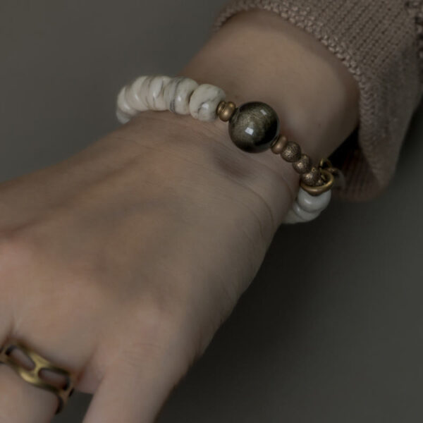 Tibetan Yak Bone Gold Sheen Obsidian Brass Bead Strength Bracelet - 图片 9