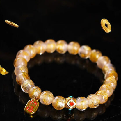 Tibetan Incense Ash Liuli Glass Bead Lucky Fortune Fu Character Charm Bracelet - 图片 8