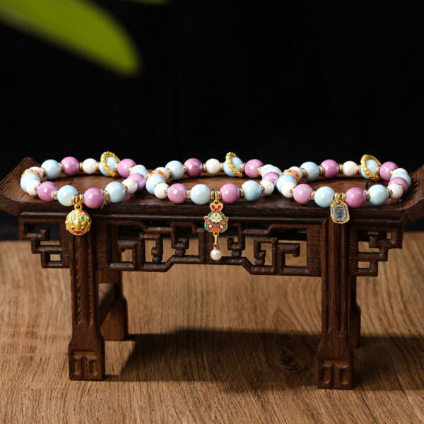 Tibetan Zakiram Goddess of Wealth Rabbit Lion Head Charm Liuli Glass Incense Ash Porcelain Bead Protection Bracelet - 图片 12