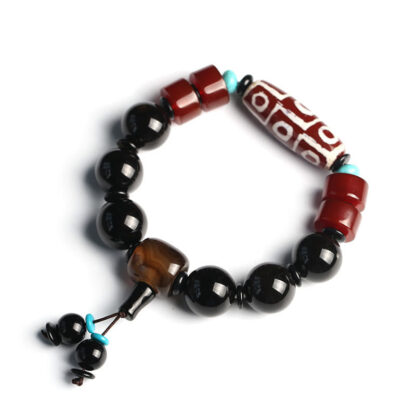 Buddha Stones Tibetan Nine-Eye Dzi Bead Black Onyx Wealth Protection Bracelet - 图片 9